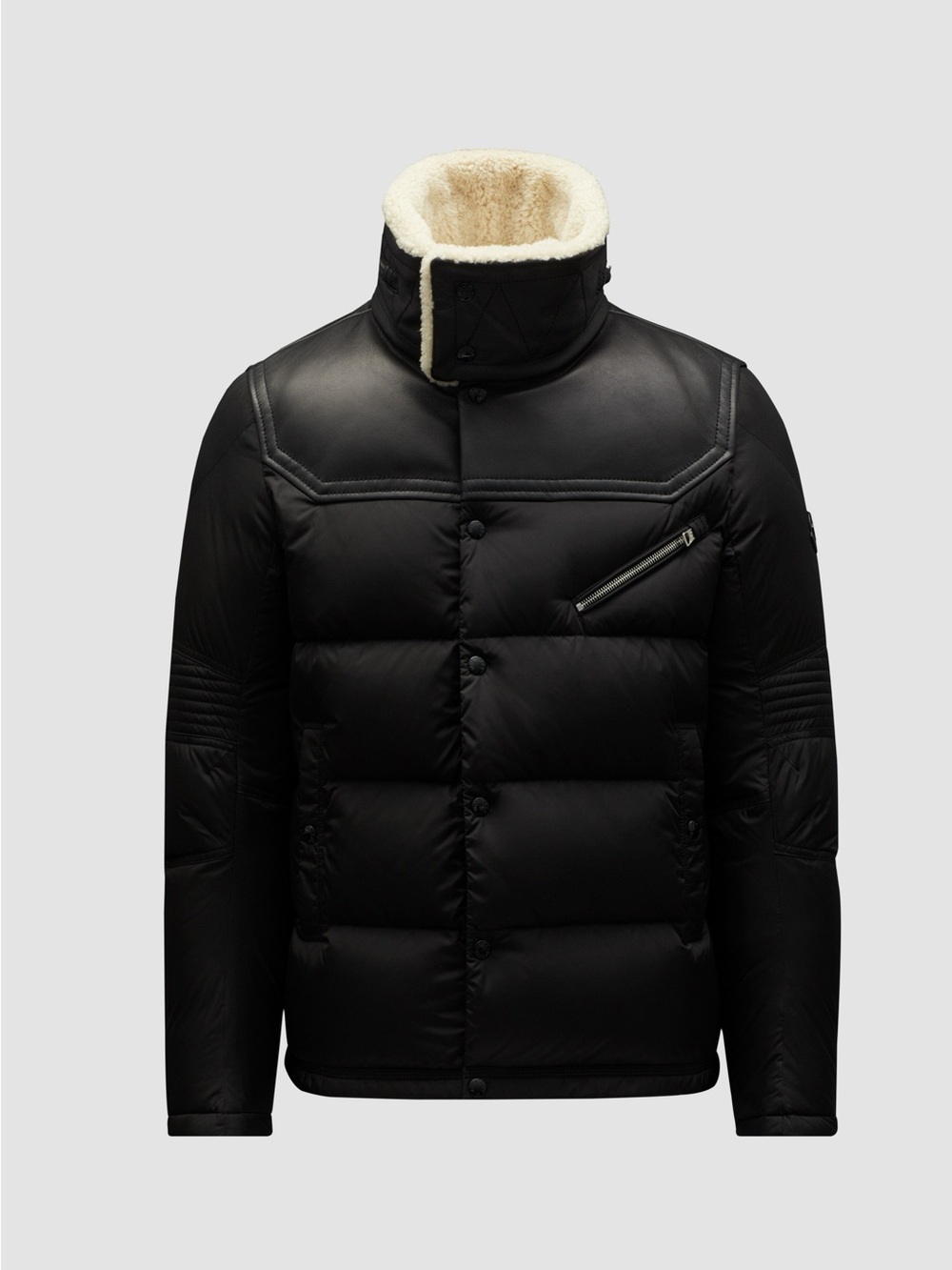 Moncler Black Puffer Jacket with Shearling Collar